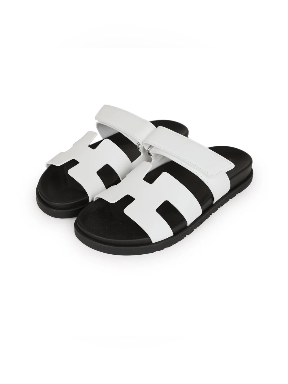 Hermès White black leather Slide Chypre sandal Hermes size 37 EU